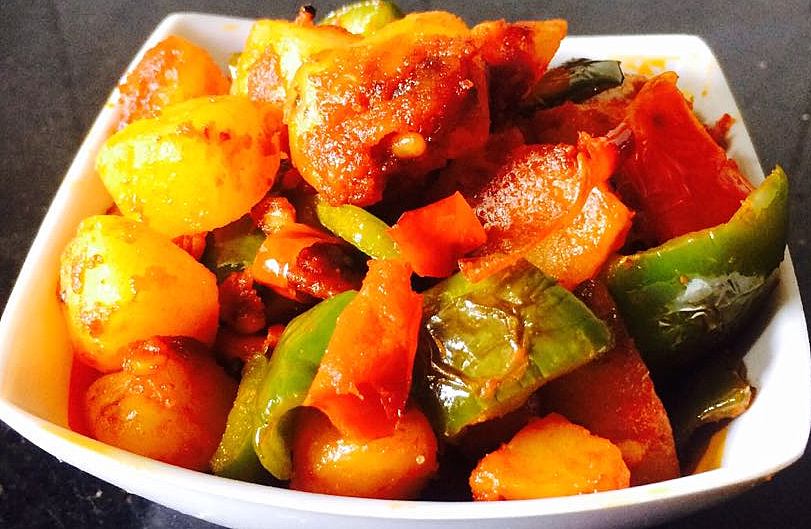 Green pepper and potatoes/mirchi aloo sabzi