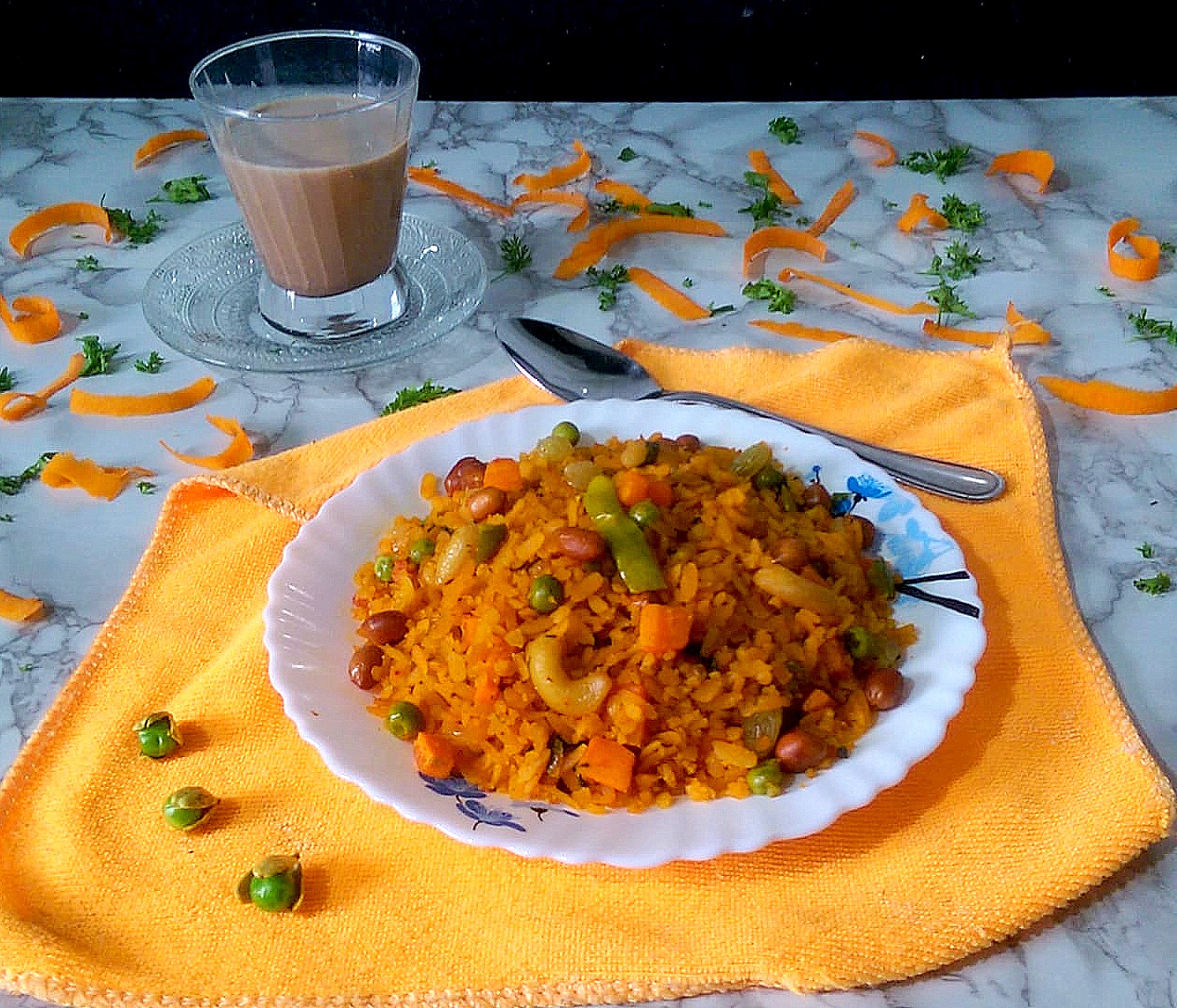 Bengali Style Vegetable Poha/Flattened Rice/Aval/Chirer Pulao