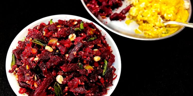 Beet Root Stir Fry with roasted Peanut (Beet Root Moong Phali Dry Curry)